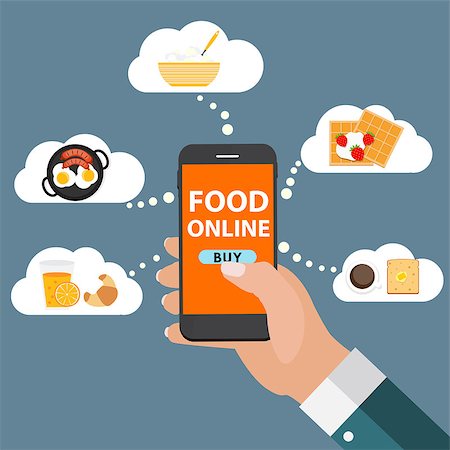 Mobile Apps Concept Online Food Delivery, Shopping, E-Commerce in Modern Flat Style Vector Illustration EPS10 Stock Photo - Budget Royalty-Free & Subscription, Code: 400-08978050
