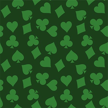 pytyczech (artist) - Seamless pattern background of green poker suits - hearts, clubs, spades and diamonds - on green background. Casino gambling theme vector illustration. Photographie de stock - Aubaine LD & Abonnement, Code: 400-08978128