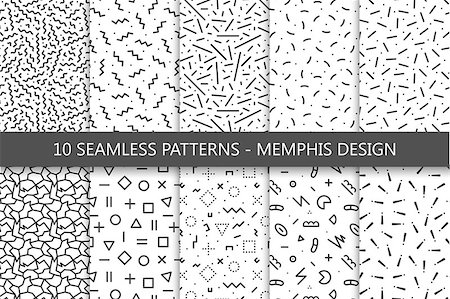 simsearch:400-09052365,k - Collection of swatches memphis patterns - seamless. Fashion 80-90s. Black and white mosaic textures. Photographie de stock - Aubaine LD & Abonnement, Code: 400-08978170
