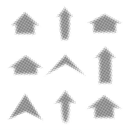 Gray arrows of different shapes with halftone effect, isolated on white background, vector illustration. Stockbilder - Microstock & Abonnement, Bildnummer: 400-08978213