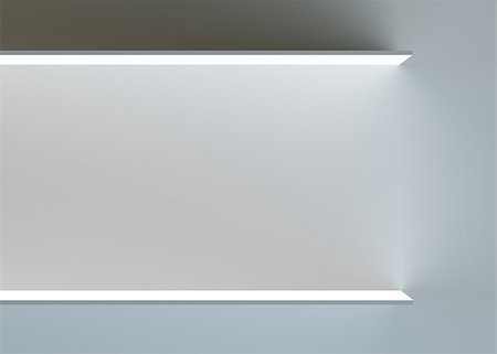 Two empty advertising shelves on dark background. 3d rendering Stock Photo - Budget Royalty-Free & Subscription, Code: 400-08978271