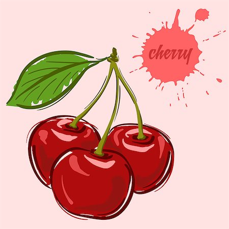 hand draw of cherry vector illustration of isolated colorful Foto de stock - Super Valor sin royalties y Suscripción, Código: 400-08978324