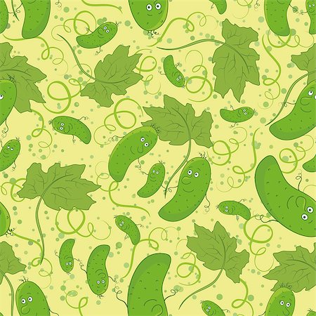 simsearch:400-05296665,k - Seamless cartoon background, family of cucumbers, parent and children. Vector Fotografie stock - Microstock e Abbonamento, Codice: 400-08978339