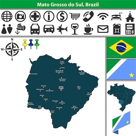 simsearch:400-08836662,k - Vector map of region of Mato Grosso do Sul with flags and location on Brazilian map Stock Photo - Budget Royalty-Free & Subscription, Code: 400-08978512