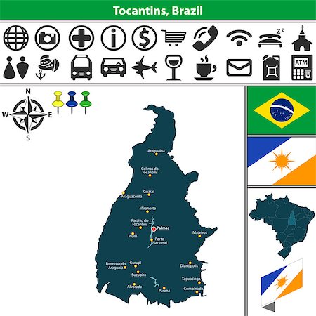simsearch:400-09108297,k - Vector map of region of Tocantins with flags and location on Brazilian map Foto de stock - Super Valor sin royalties y Suscripción, Código: 400-08978528