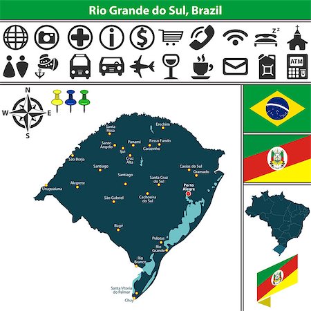 simsearch:400-08980988,k - Vector map of region of Rio Grande do Sul with flags and location on Brazilian map Fotografie stock - Microstock e Abbonamento, Codice: 400-08978522