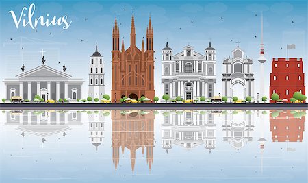 simsearch:400-07272465,k - Vilnius Skyline with Gray Landmarks, Blue Sky and Reflections. Vector Illustration. Business Travel and Tourism Concept with Historic Buildings. Image for Presentation Banner Placard and Web Site. Stock Photo - Budget Royalty-Free & Subscription, Code: 400-08978579