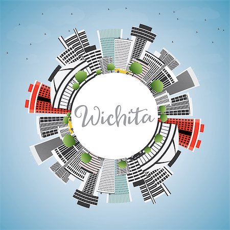 Wichita Skyline with Gray Buildings, Blue Sky and Copy Space. Vector Illustration. Business Travel and Tourism Concept with Modern Architecture. Image for Presentation Banner Placard and Web Site. Stockbilder - Microstock & Abonnement, Bildnummer: 400-08978582
