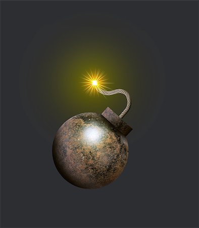 A metal bomb with a burning wick on a gray background. 3d illustration. Template for your design Stock Photo - Budget Royalty-Free & Subscription, Code: 400-08978693
