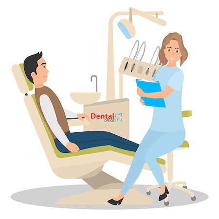 simsearch:400-04618774,k - Patient on reception in the office of a dentist. Vector illustration of a flat design. on white background. Fotografie stock - Microstock e Abbonamento, Codice: 400-08978792