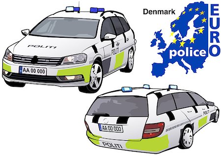 police car with siren - Denmark Police Car - Colored Illustration from Series Europol, Vector Stock Photo - Budget Royalty-Free & Subscription, Code: 400-08978844
