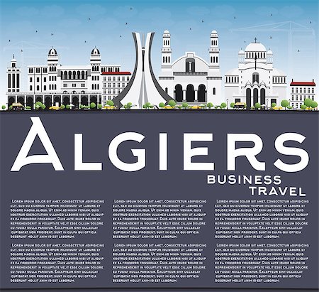 simsearch:400-08617294,k - Algiers Skyline with Gray Buildings, Blue Sky and Copy Space. Vector Illustration. Business Travel and Tourism Concept with Historic Architecture. Image for Presentation Banner Placard and Web Site. Stock Photo - Budget Royalty-Free & Subscription, Code: 400-08979054