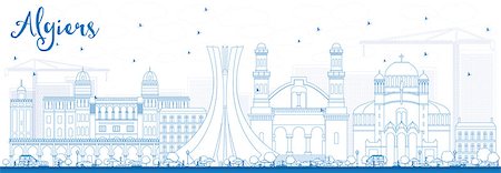 Outline Algiers Skyline with Blue Buildings. Vector Illustration. Business Travel and Tourism Concept with Historic Buildings. Image for Presentation Banner Placard and Web Site. Foto de stock - Super Valor sin royalties y Suscripción, Código: 400-08979055