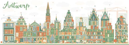 Abstract Antwerp Skyline with Color Buildings. Vector Illustration. Business Travel and Tourism Concept with Historic Architecture. Image for Presentation Banner Placard and Web Site. Stock Photo - Budget Royalty-Free & Subscription, Code: 400-08979056