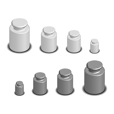 Set photorealistic calibration weights for scales of various sizes. 3D isometric style, vector illustration. Stock Photo - Budget Royalty-Free & Subscription, Code: 400-08979155