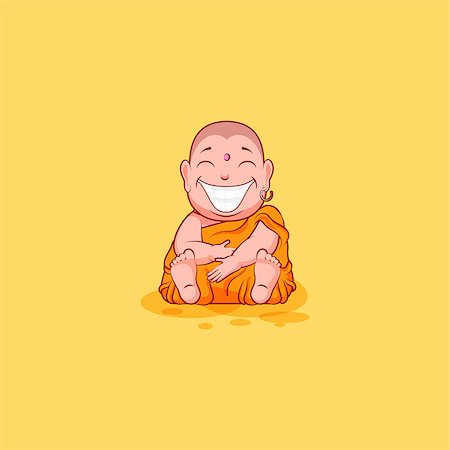 Sticker emoji emoticon emotion vector isolated illustration happy character sweet cute cartoon Buddha huge smile from ear to ear Buddhist monk saffron kashaya yellow background mobile app infographic. Stock Photo - Budget Royalty-Free & Subscription, Code: 400-08979226