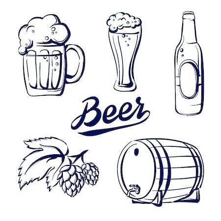 icon set of different beer glasses for lager and bavarian wheat beer, a beer bottle Hand drawn doodle vector illustration Foto de stock - Super Valor sin royalties y Suscripción, Código: 400-08979234