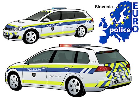 police car with siren - Slovenia Police Car - Colored Illustration from Series Europol, Vector Stock Photo - Budget Royalty-Free & Subscription, Code: 400-08979339