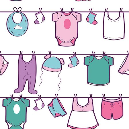 drawn baby - Seamless pattern with baby clothes, vector illustration Stock Photo - Budget Royalty-Free & Subscription, Code: 400-08979434