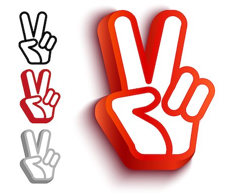 Vector set icons with hand and peace symbols. Hand and two fingers are like peace symbol. Stock Photo - Budget Royalty-Free & Subscription, Code: 400-08979489