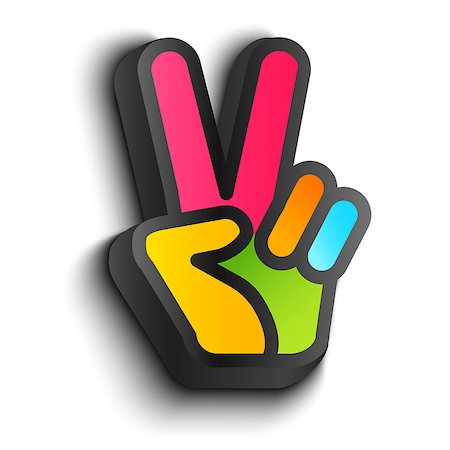 Vector icon with colorful hand and peace symbols. Hand and two fingers are like peace symbol. Stock Photo - Budget Royalty-Free & Subscription, Code: 400-08979490