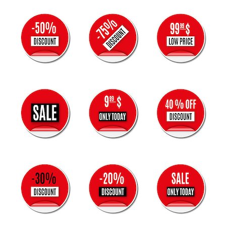 simsearch:400-05381819,k - Set of red paper stickers discount and sale, isolated on white background. Design elements labels and tags, vector illustration. Stock Photo - Budget Royalty-Free & Subscription, Code: 400-08979547