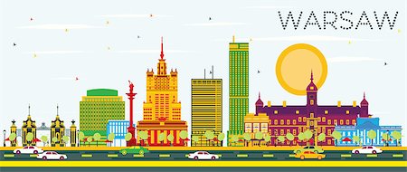 Warsaw Skyline with Color Buildings and Blue Sky. Vector Illustration. Business Travel and Tourism Concept with Historic Architecture. Image for Presentation Banner Placard and Web Site. Stock Photo - Budget Royalty-Free & Subscription, Code: 400-08979630