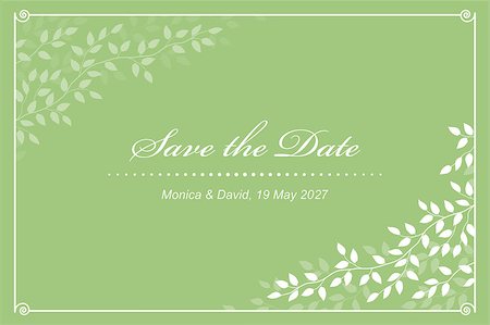 green vintage wedding invitation with decorative branches and leaves Stock Photo - Budget Royalty-Free & Subscription, Code: 400-08979656