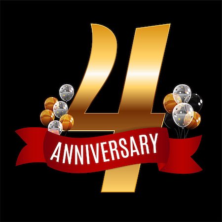 Golden 4 Years Anniversary Template with Red Ribbon Vector Illustration EPS10 Stock Photo - Budget Royalty-Free & Subscription, Code: 400-08979694