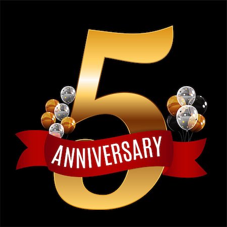 Golden 5 Years Anniversary Template with Red Ribbon Vector Illustration EPS10 Stock Photo - Budget Royalty-Free & Subscription, Code: 400-08979696