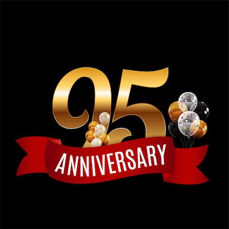 Golden 95 Years Anniversary Template with Red Ribbon Vector Illustration EPS10 Stock Photo - Budget Royalty-Free & Subscription, Code: 400-08979697