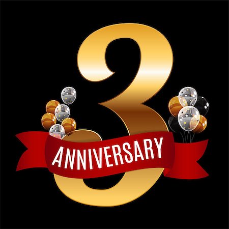 Golden 3 Years Anniversary Template with Red Ribbon Vector Illustration EPS10 Stock Photo - Budget Royalty-Free & Subscription, Code: 400-08979692