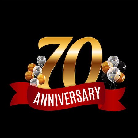 Golden 70 Years Anniversary Template with Red Ribbon Vector Illustration EPS10 Stock Photo - Budget Royalty-Free & Subscription, Code: 400-08979704