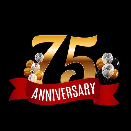 Golden 75 Years Anniversary Template with Red Ribbon Vector Illustration EPS10 Stock Photo - Budget Royalty-Free & Subscription, Code: 400-08979706