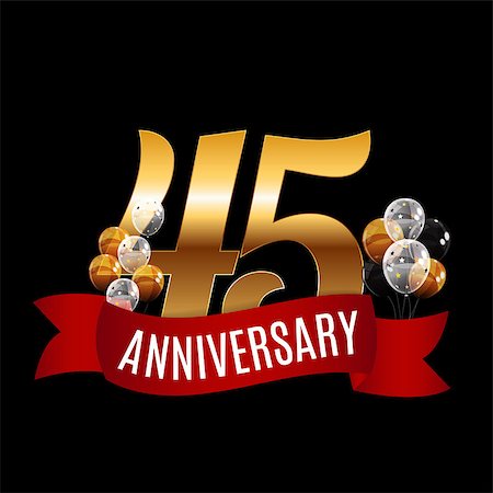 Golden 45 Years Anniversary Template with Red Ribbon Vector Illustration EPS10 Stock Photo - Budget Royalty-Free & Subscription, Code: 400-08979707