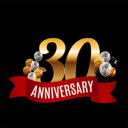 Golden 30 Years Anniversary Template with Red Ribbon Vector Illustration EPS10 Stock Photo - Budget Royalty-Free & Subscription, Code: 400-08979701