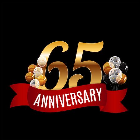 Golden 65 Years Anniversary Template with Red Ribbon Vector Illustration EPS10 Stock Photo - Budget Royalty-Free & Subscription, Code: 400-08979702