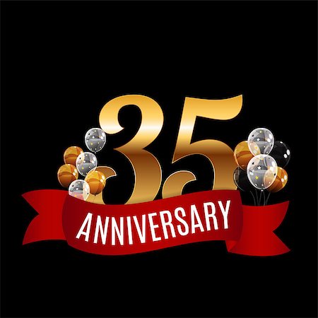 Golden 35 Years Anniversary Template with Red Ribbon Vector Illustration EPS10 Stock Photo - Budget Royalty-Free & Subscription, Code: 400-08979703