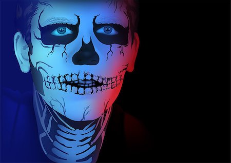 simsearch:400-07210691,k - Portrait of man with skeleton makeup over black background - detailed illustration, Vector Stock Photo - Budget Royalty-Free & Subscription, Code: 400-08979890