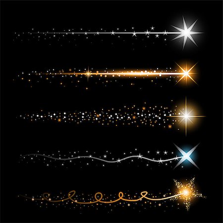 Gold glittering star dust trail sparkling particles on transparent background. Space comet tail. Vector glamour fashion illustration Stockbilder - Microstock & Abonnement, Bildnummer: 400-08973830