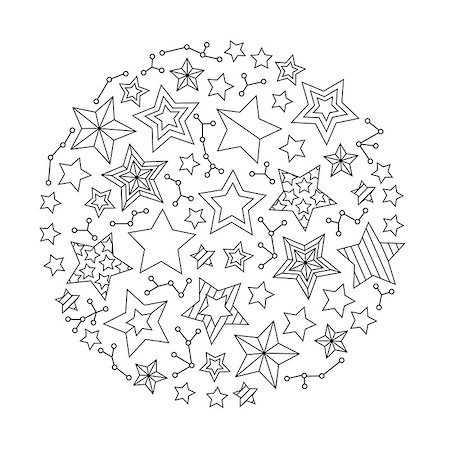 Graphic Round Mandala with stars . Zentangle inspired style. Coloring book page for adults and older children. Art vector illustration Stock Photo - Budget Royalty-Free & Subscription, Code: 400-08973864