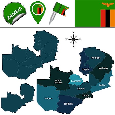 simsearch:400-08772950,k - Vector map of Zambia with named provinces and travel icons Photographie de stock - Aubaine LD & Abonnement, Code: 400-08973947