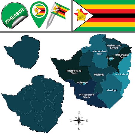 Vector map of Zimbabwe with named provinces and travel icons Stock Photo - Budget Royalty-Free & Subscription, Code: 400-08973948