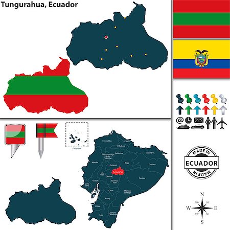 simsearch:400-08978515,k - Vector map of province of Tungurahua with flags and location on Ecuadorian map Stock Photo - Budget Royalty-Free & Subscription, Code: 400-08973940