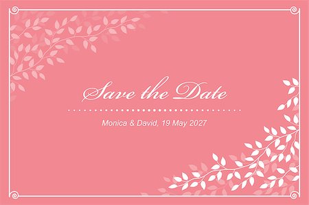 modern pink wedding invitation card with tree branches and leaves Stock Photo - Budget Royalty-Free & Subscription, Code: 400-08980008