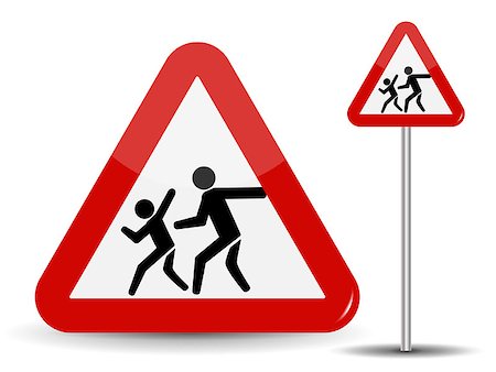 Road sign Warning Children. In the Red Triangle running kids. Vector Illustration. EPS10 Stock Photo - Budget Royalty-Free & Subscription, Code: 400-08980028