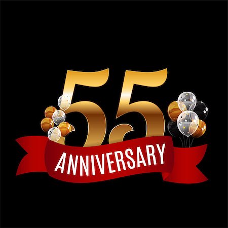Golden 55 Years Anniversary Template with Red Ribbon Vector Illustration EPS10 Stock Photo - Budget Royalty-Free & Subscription, Code: 400-08980059