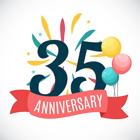 Anniversary 35 Years Template with Ribbon Vector Illustration EPS10 Stock Photo - Budget Royalty-Free & Subscription, Code: 400-08980066