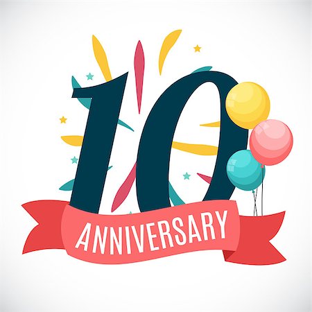 Anniversary 10 Years Template with Ribbon Vector Illustration EPS10 Stock Photo - Budget Royalty-Free & Subscription, Code: 400-08980068