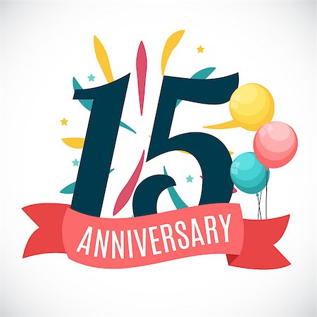 Anniversary 15 Years Template with Ribbon Vector Illustration 15 Stock Photo - Budget Royalty-Free & Subscription, Code: 400-08980069